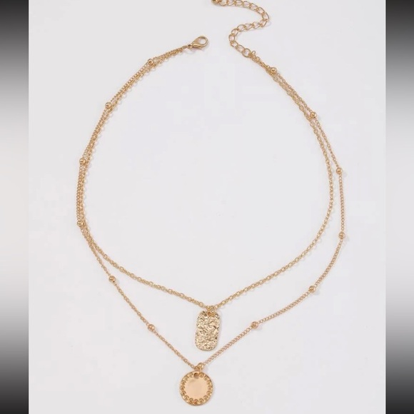 2/$10 NEW! Double Layer Pendant Necklace Boho Cute Sequin Dainty Summer Gold - Picture 2 of 4